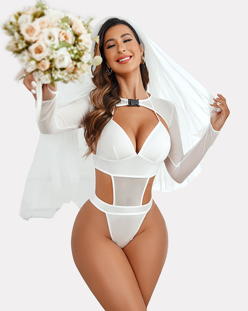 Bodysuit +Buckle Shrug Crop Top Set White Lingeries-Crop tops - Tophatter Daily Deals