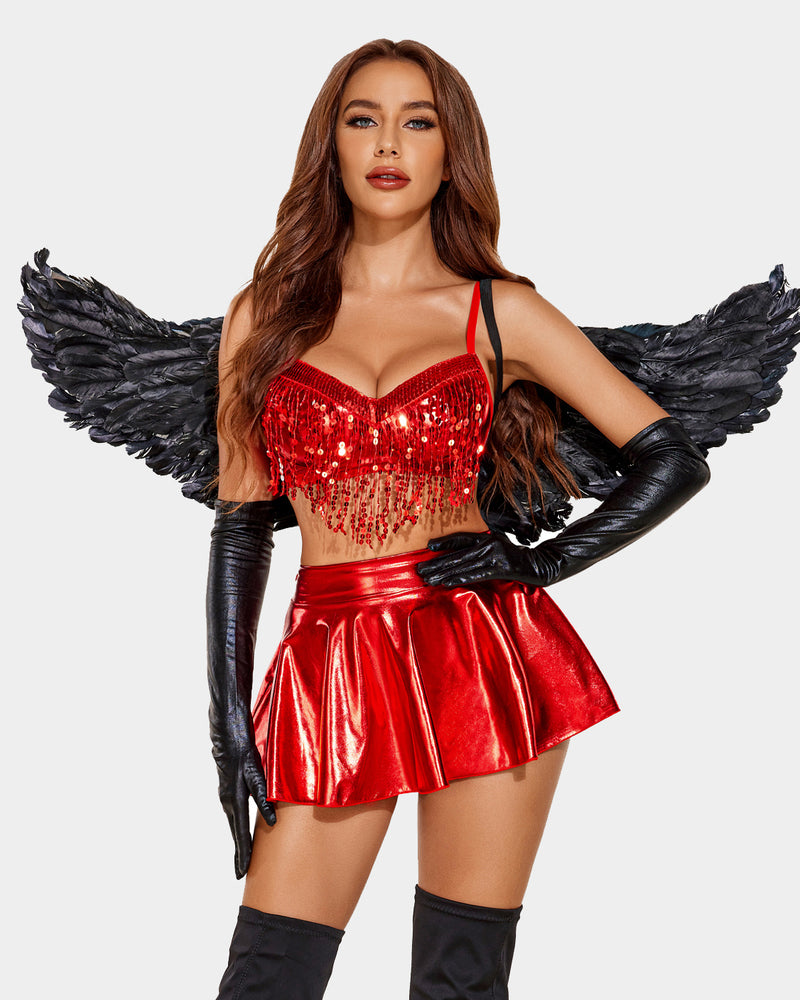 Sequin Fringe Metallic Skirt Set (DE Only) Lingerie Sets-Skirt Sets - Tophatter Daily Deals