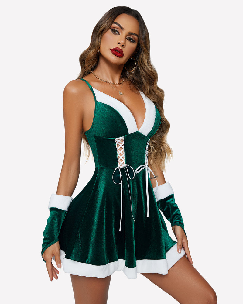 Christmas Lingerie Velvet Santa Babydoll Sets Sleepwears-dresses - Tophatter Daily Deals