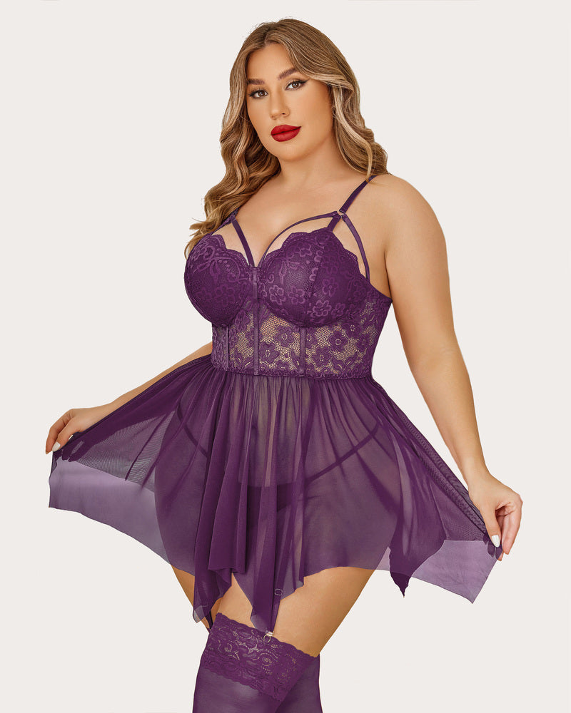 Plus Size Mesh Babydolls Lingerie-Babydolls - Tophatter Daily Deals