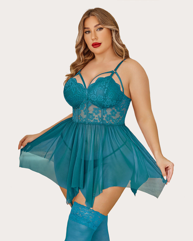 Plus Size Mesh Babydolls Blue Green Lingerie-Babydolls - Tophatter Daily Deals