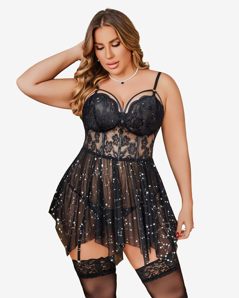 Plus Size Mesh Babydolls Stars Lingerie-Babydolls - Tophatter Daily Deals