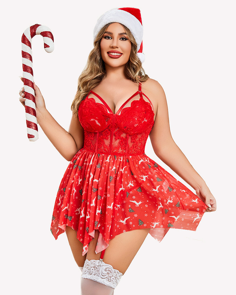Plus Size Mesh Babydolls Christmas Lingerie-Babydolls - Tophatter Daily Deals