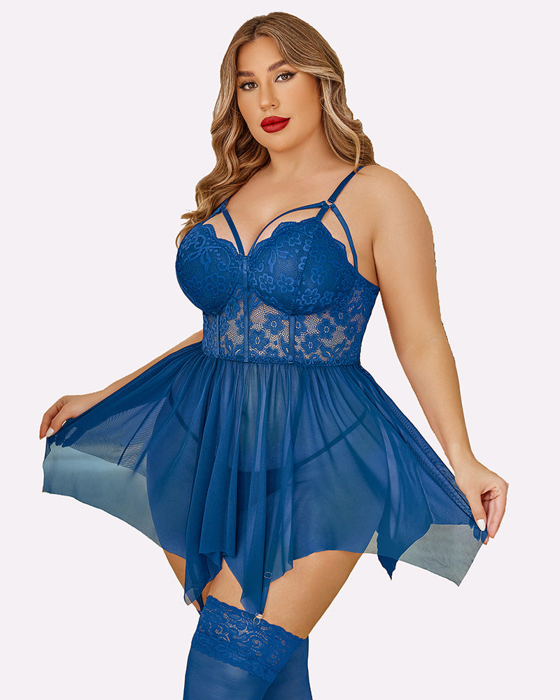 Plus Size Mesh Babydolls Sky Blue Lingerie-Babydolls - Tophatter Daily Deals