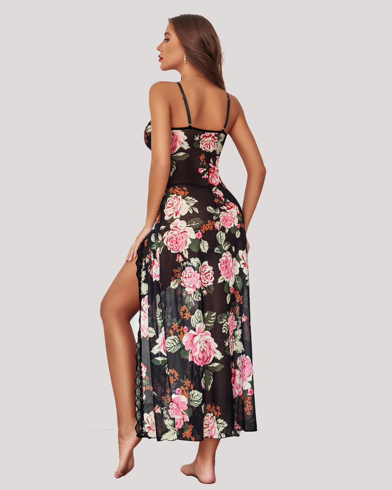 Christmas High Slit Mesh Nightdress Sleepwears-nightgowns - Tophatter Daily Deals