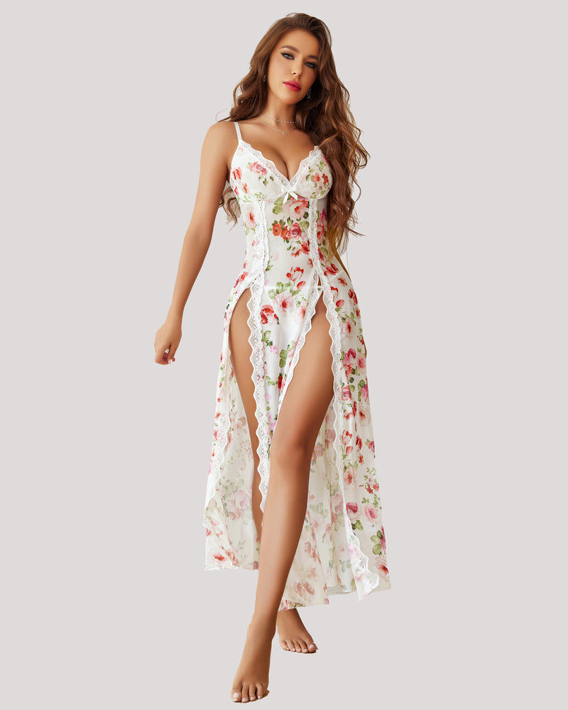 Christmas High Slit Mesh Nightdress Sleepwears-nightgowns - Tophatter Daily Deals