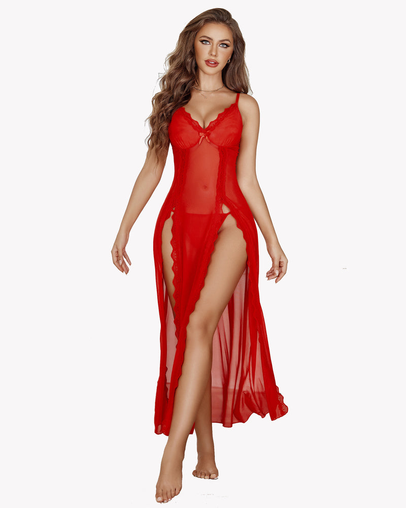 Lace Side Split Nightgown Red Sleepwears-nightgowns - Tophatter Daily Deals