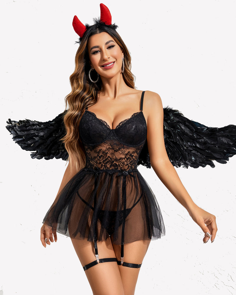 Lace Underwire Babydoll Set Lingerie-Babydolls - Tophatter Daily Deals