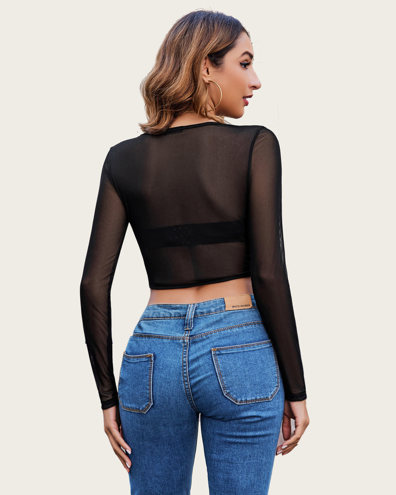Mesh Top Y2K Sheer Blouse Lingeries-Crop tops - Tophatter Daily Deals