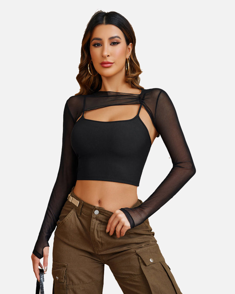 Mesh Crop Top with Cami Top Sets Lingeries-Crop tops - Tophatter Daily Deals