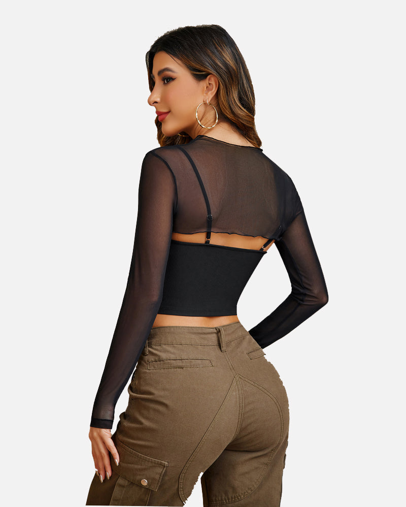 Mesh Crop Top with Cami Top Sets Lingeries-Crop tops - Tophatter Daily Deals