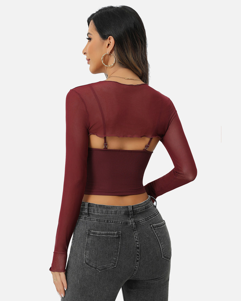 Mesh Crop Top with Cami Top Sets Lingeries-Crop tops - Tophatter Daily Deals