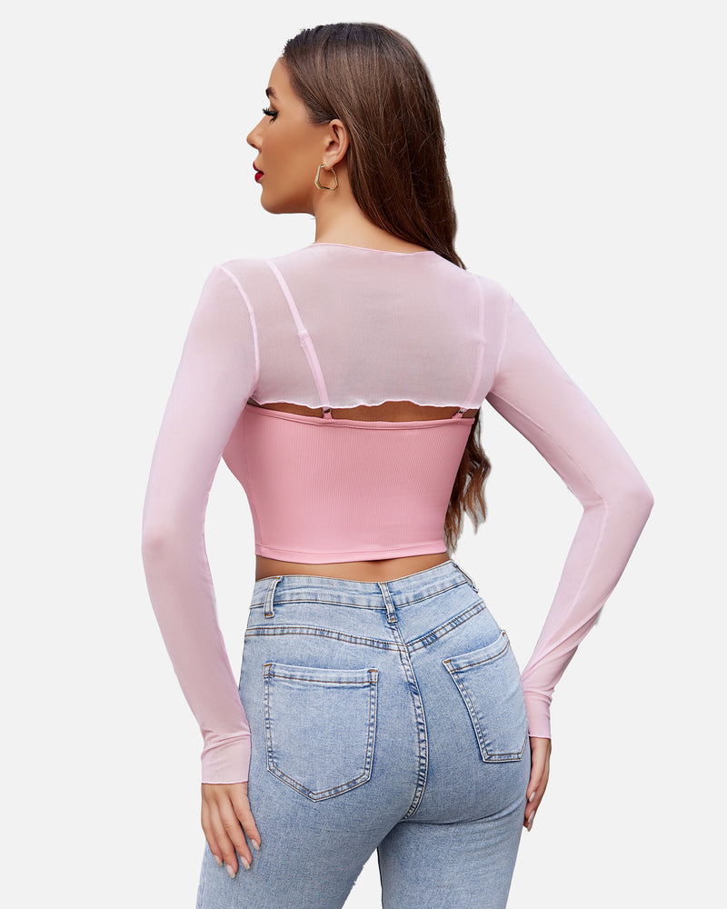 Mesh Crop Top with Cami Top Sets Lingeries-Crop tops - Tophatter Daily Deals
