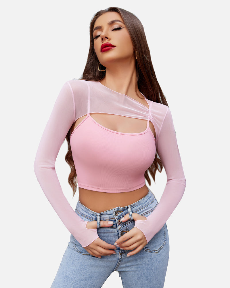 Mesh Crop Top with Cami Top Sets Lingeries-Crop tops - Tophatter Daily Deals