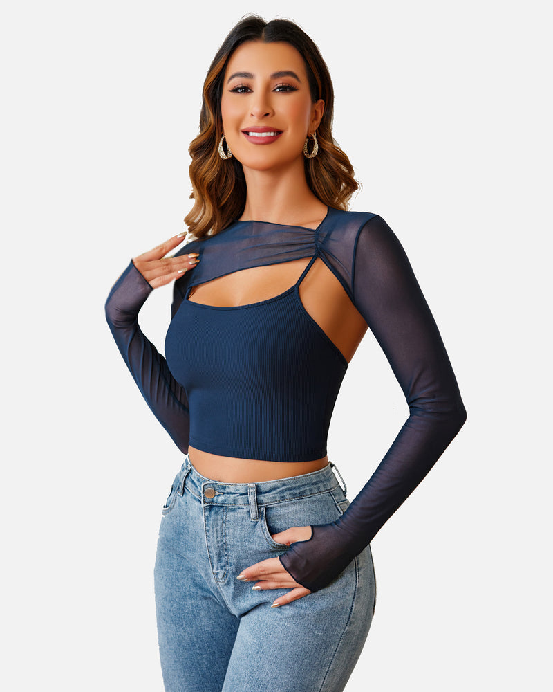Mesh Crop Top with Cami Top Sets Lingeries-Crop tops - Tophatter Daily Deals