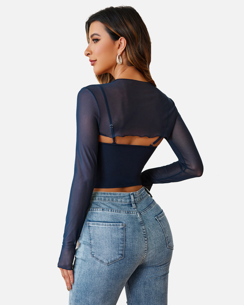 Mesh Crop Top with Cami Top Sets Lingeries-Crop tops - Tophatter Daily Deals