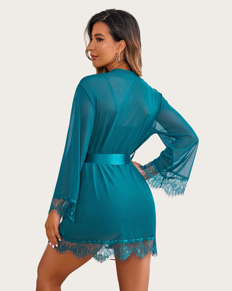 Mesh Robe Sets with Lace Dress (DE Only) Sleepwears-Robes - Tophatter Daily Deals