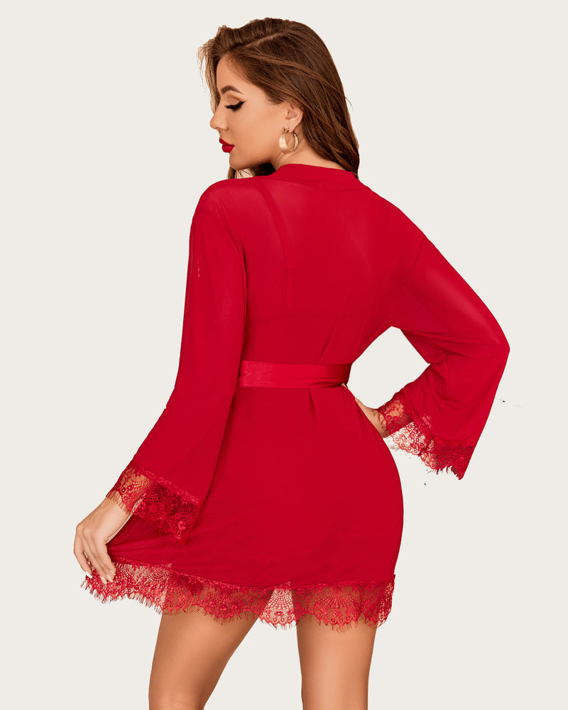 Mesh Robe Sets with Lace Dress (DE Only) Sleepwears-Robes - Tophatter Daily Deals