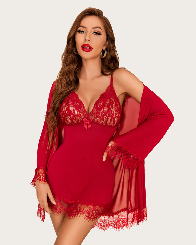 Mesh Robe Sets with Lace Dress (DE Only) Sleepwears-Robes - Tophatter Daily Deals