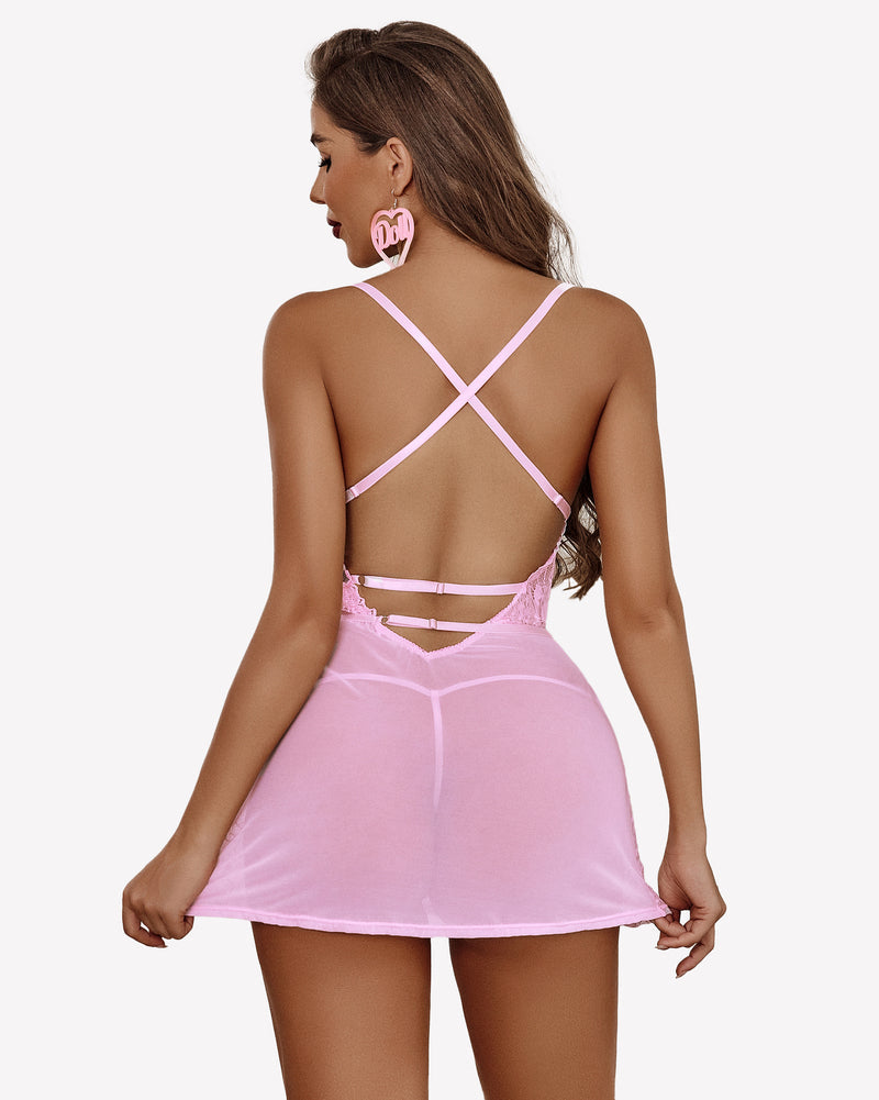 Lace Cute Chemise Dress with Thongs Lingeries-Chemises - Tophatter Daily Deals
