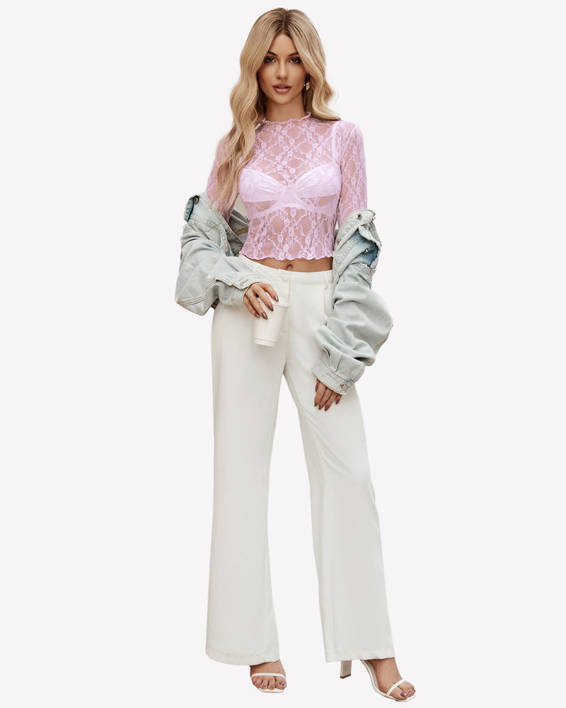 Long Sleeve Mesh Top Sheer Blouse Lingeries-Crop tops - Tophatter Daily Deals