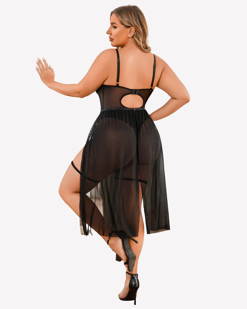 Plus Size Bodysuit with High Slit dress Lingerie Sets-Plus size - Tophatter Daily Deals