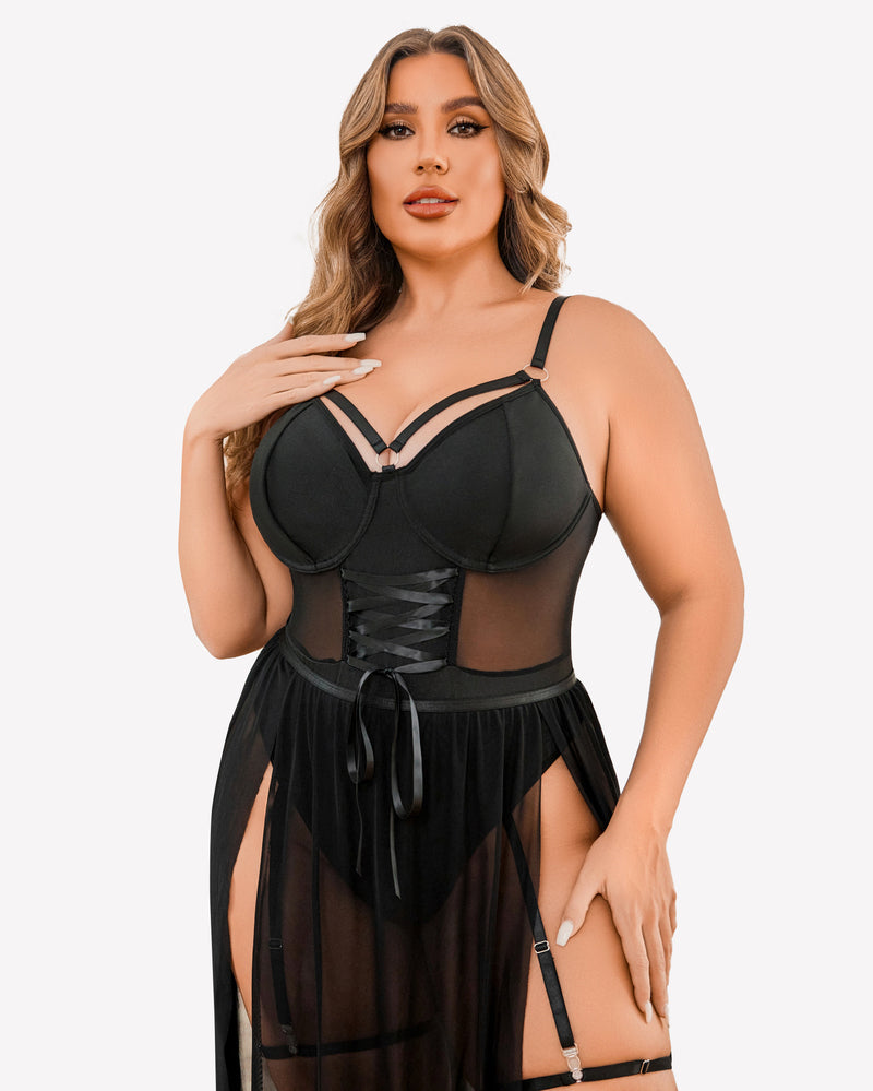 Plus Size Bodysuit with High Slit dress Lingerie Sets-Plus size - Tophatter Daily Deals