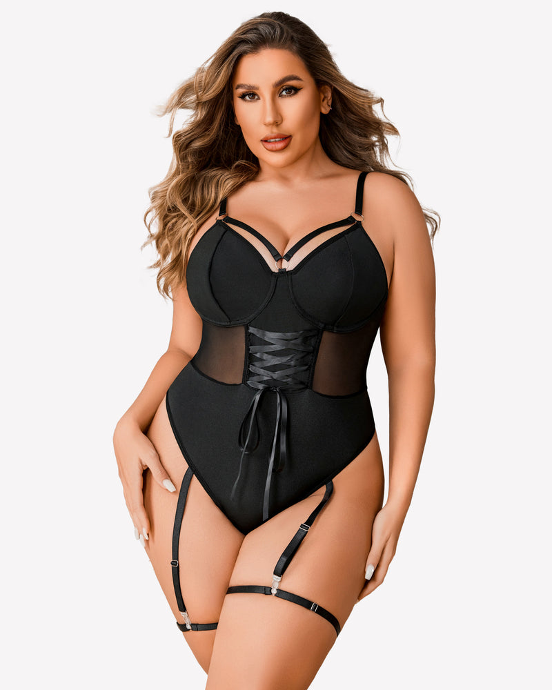 Plus Size Bodysuit with High Slit dress Lingerie Sets-Plus size - Tophatter Daily Deals