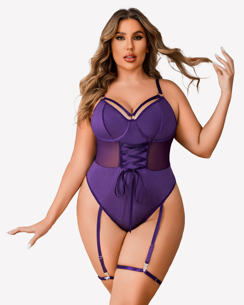 Plus Size Bodysuit with High Slit dress Lingerie Sets-Plus size - Tophatter Daily Deals