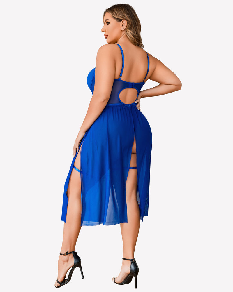 Plus Size Bodysuit with High Slit dress Lingerie Sets-Plus size - Tophatter Daily Deals
