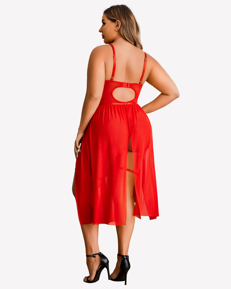 Plus Size Bodysuit with High Slit dress Lingerie Sets-Plus size - Tophatter Daily Deals