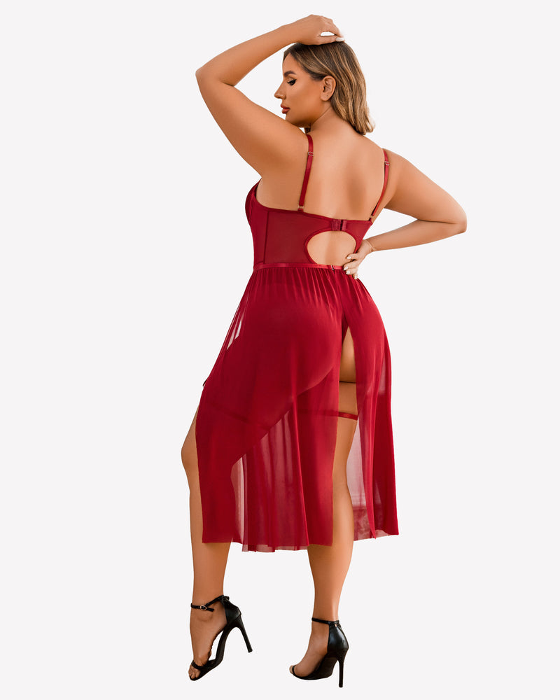 Plus Size Bodysuit with High Slit dress Lingerie Sets-Plus size - Tophatter Daily Deals