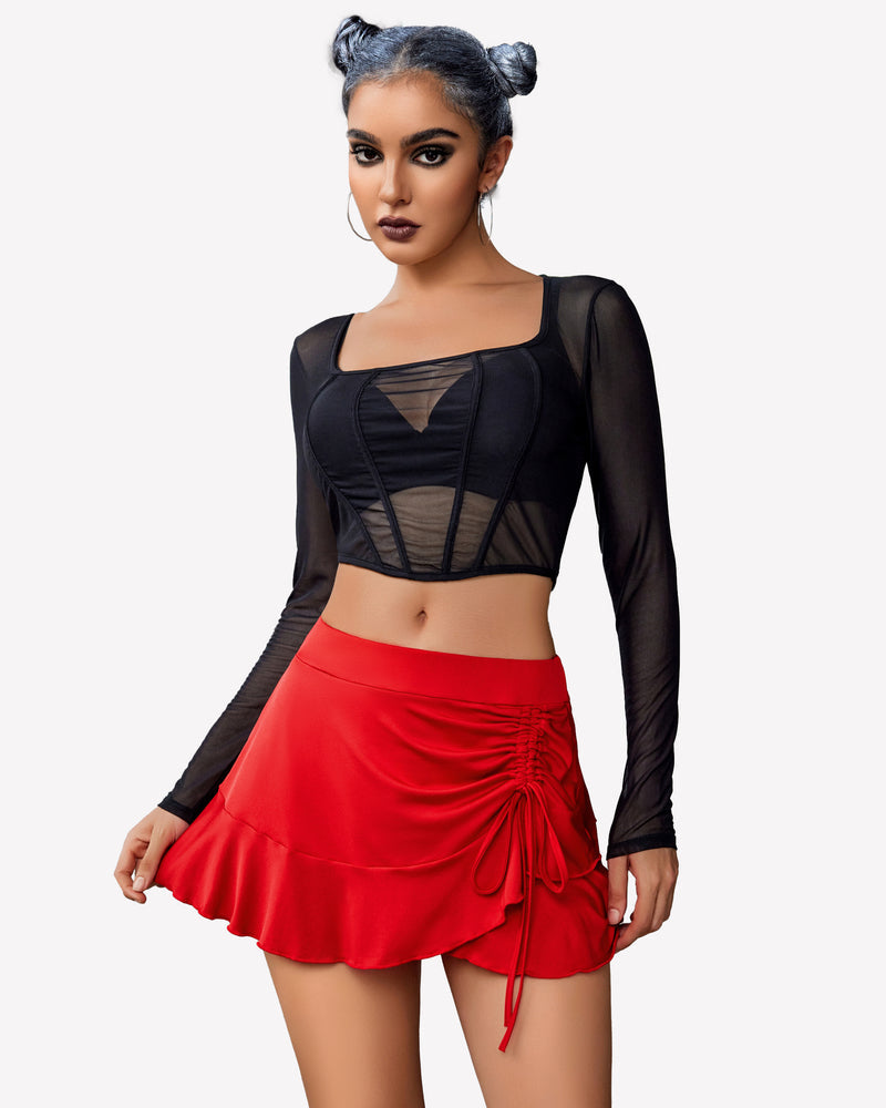 Pleated Drawstring Wrap Ruffle Mini Skirt Lingeries-mini skirts - Tophatter Daily Deals