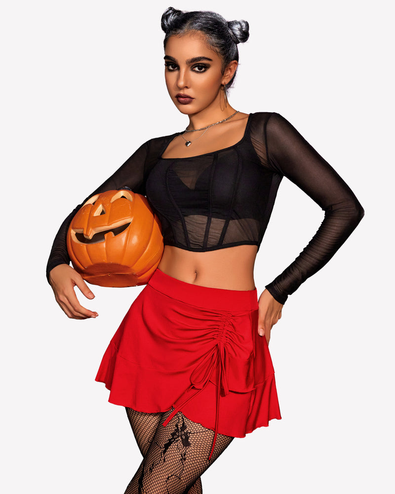 Pleated Drawstring Wrap Ruffle Mini Skirt Lingeries-mini skirts - Tophatter Daily Deals