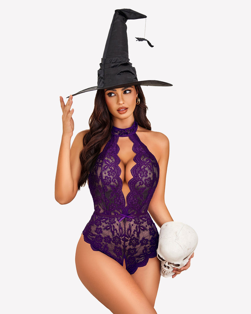 Halter Lace Bodysuit V Neck Teddy Lingeries-Bodysuits - Tophatter Daily Deals