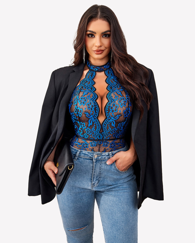 Halter Lace Bodysuit V Neck Teddy Lingeries-Bodysuits - Tophatter Daily Deals
