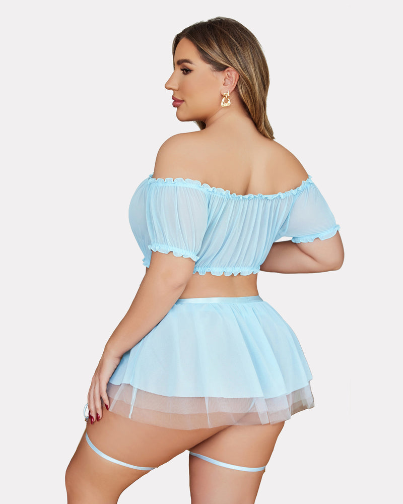 Plus Size Garter Mesh Lingerie Set Lingerie Sets-Skirt Sets - Tophatter Daily Deals