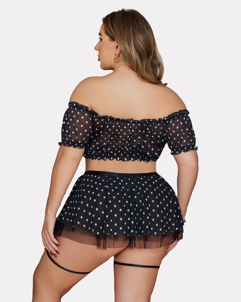 Plus Size Garter Mesh Lingerie Set Lingerie Sets-Skirt Sets - Tophatter Daily Deals