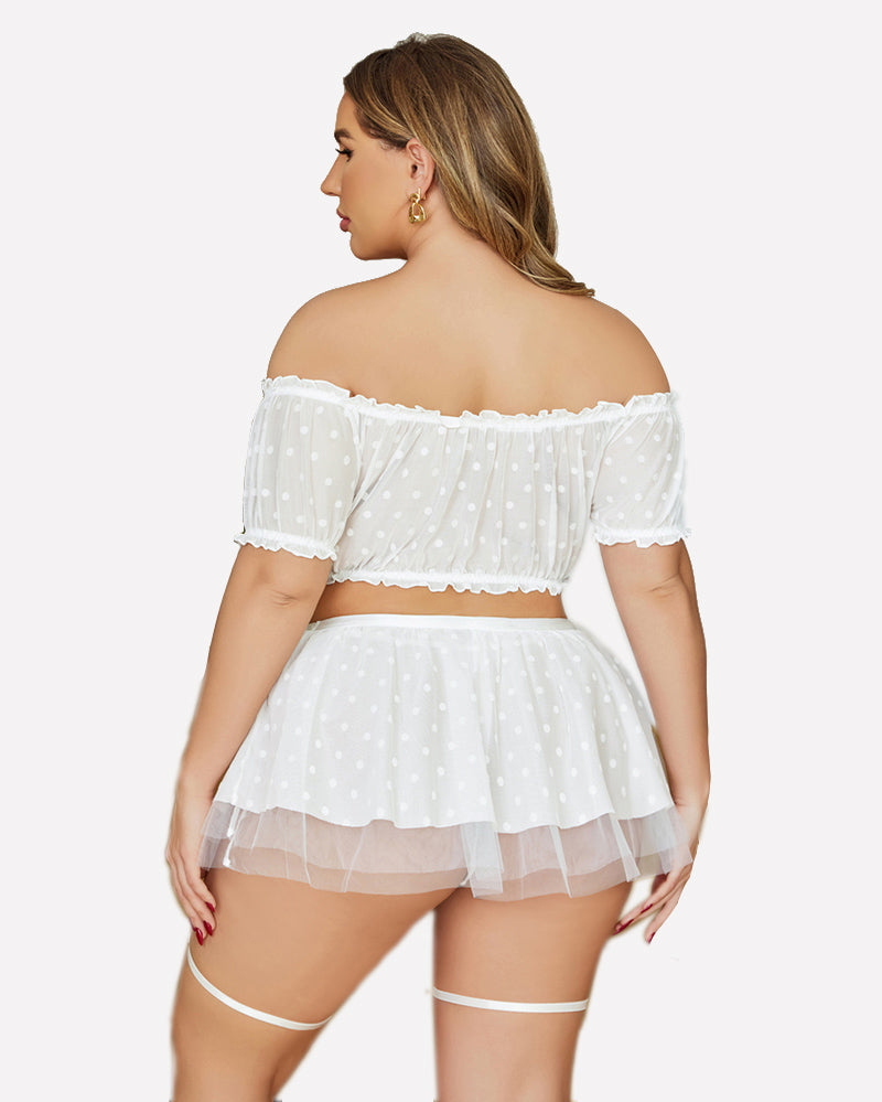 Plus Size Garter Mesh Lingerie Set Lingerie Sets-Skirt Sets - Tophatter Daily Deals