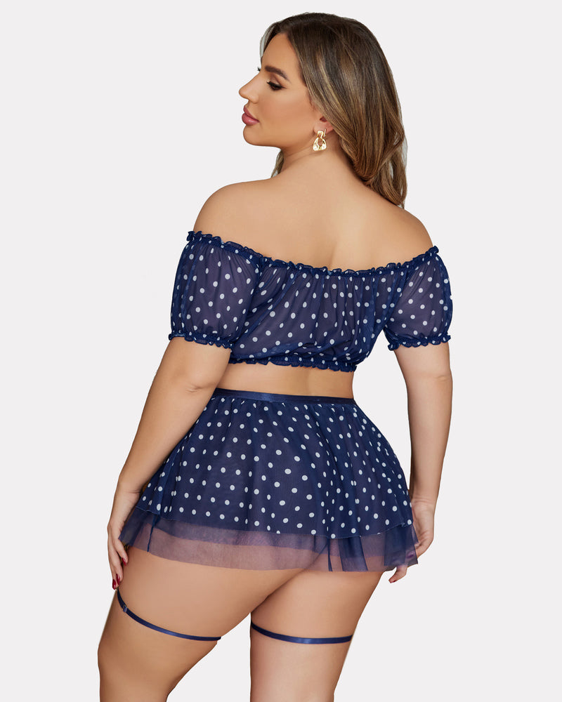 Plus Size Garter Mesh Lingerie Set Lingerie Sets-Skirt Sets - Tophatter Daily Deals