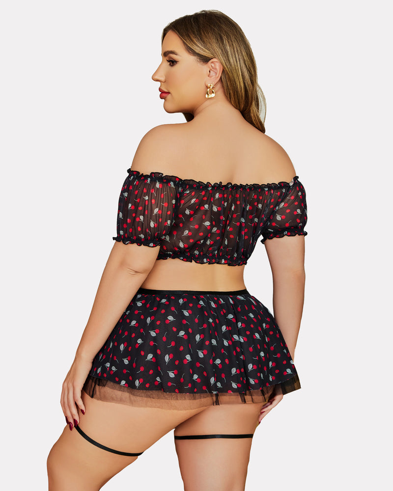 Plus Size Garter Mesh Lingerie Set Lingerie Sets-Skirt Sets - Tophatter Daily Deals