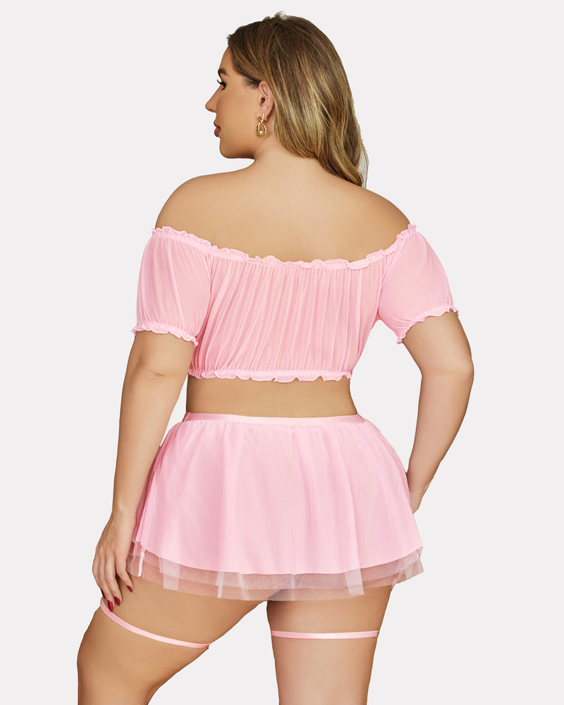 Plus Size Garter Mesh Lingerie Set Lingerie Sets-Skirt Sets - Tophatter Daily Deals
