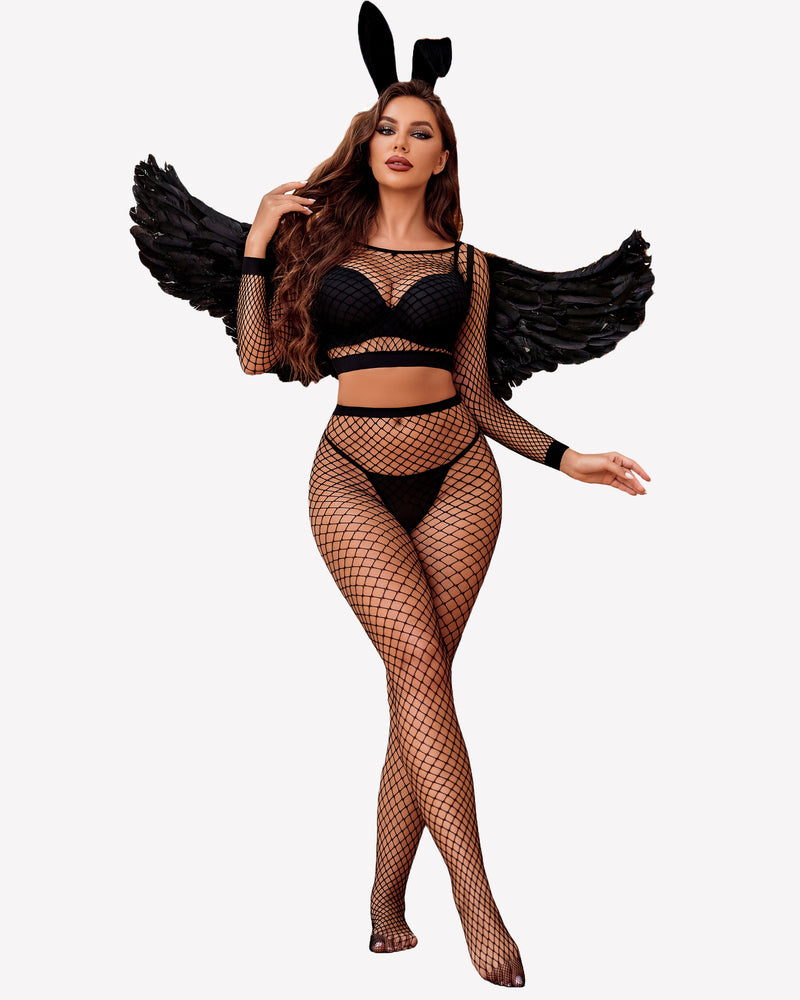Fishnet Two Piece Lingerie Set Stockings - Tophatter Daily Deals