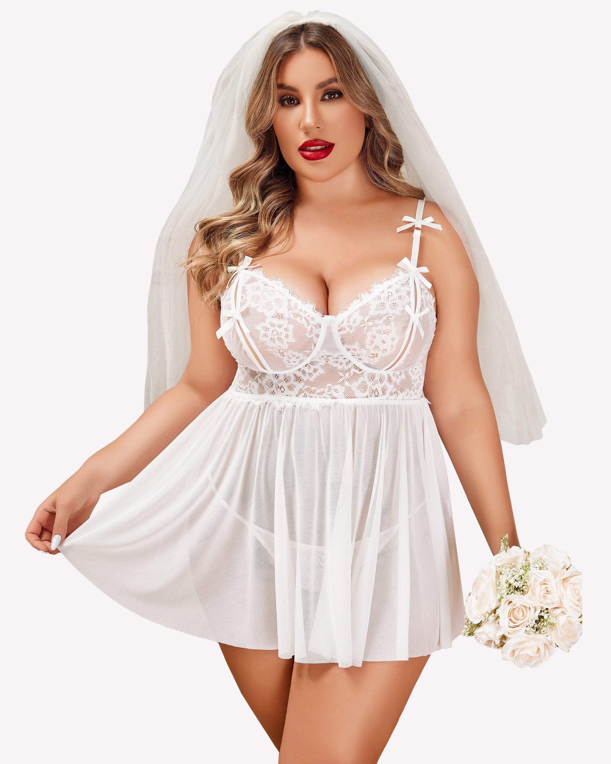 Plus Size Lace Babydoll Nighty Lingerie Sets-Plus size - Tophatter Daily Deals