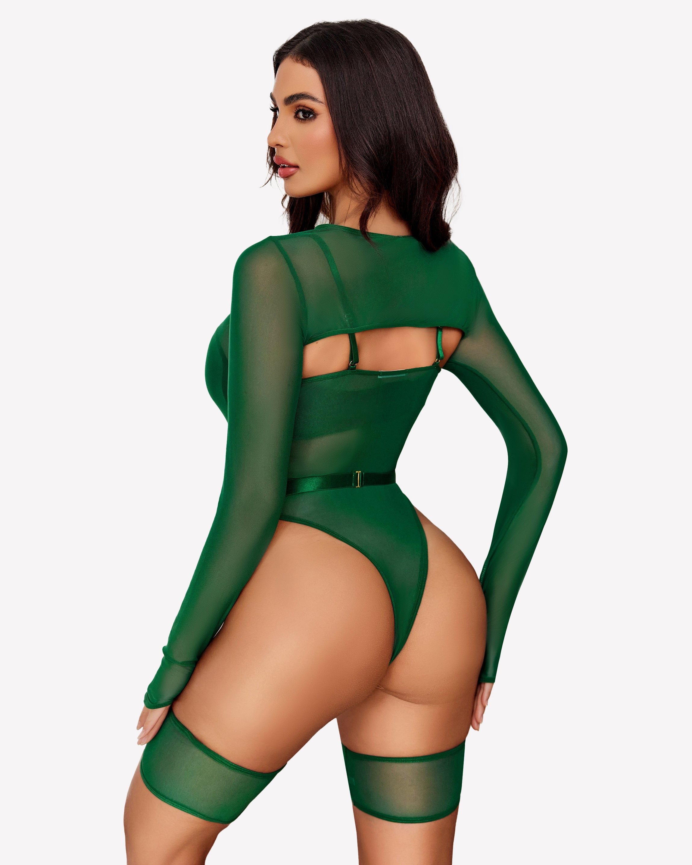 Long Sleeve Mesh Top Teddy Sheer Leotards Lingeries-Bodysuits - Tophatter Daily Deals