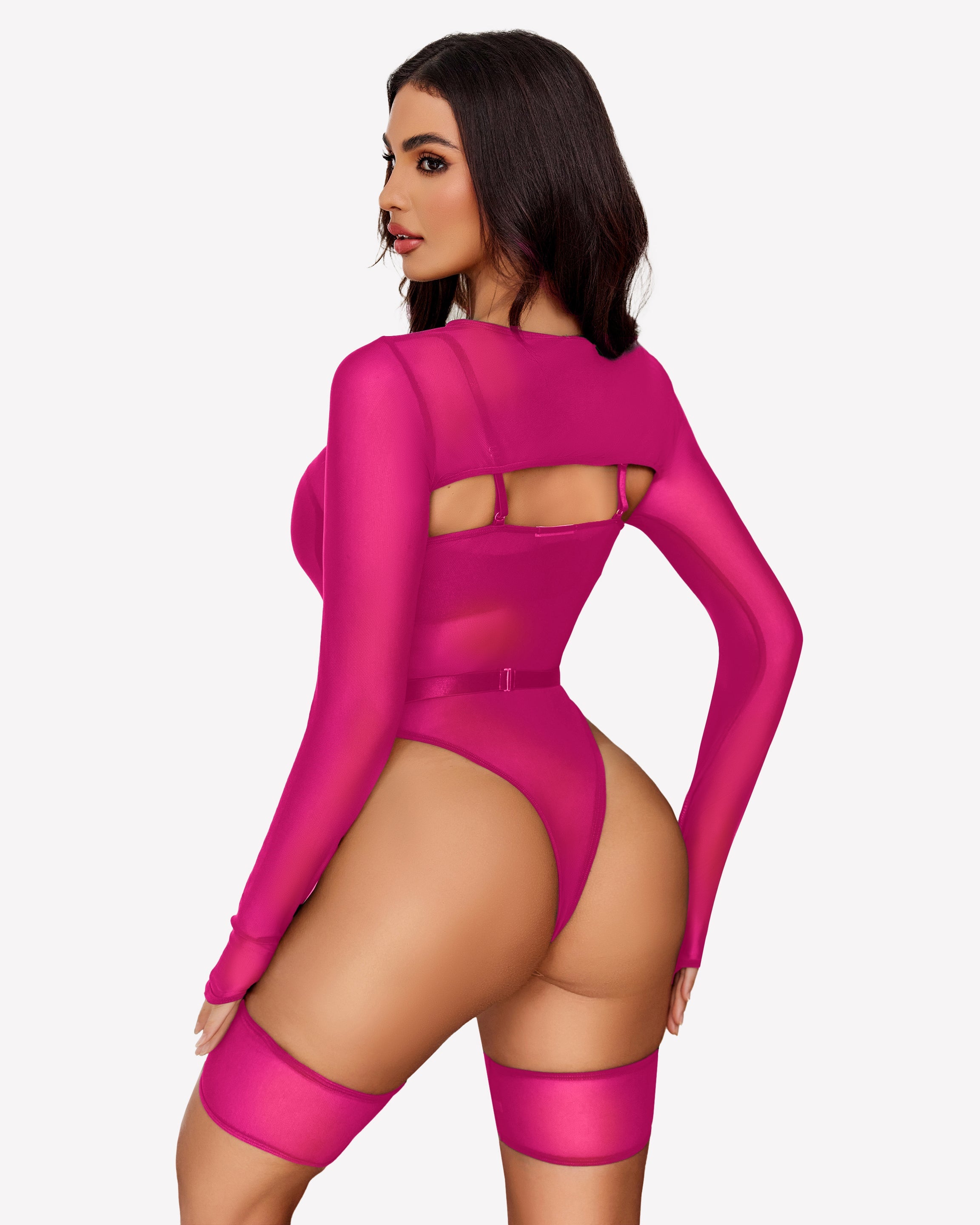 Long Sleeve Mesh Top Teddy Sheer Leotards Lingeries-Bodysuits - Tophatter Daily Deals