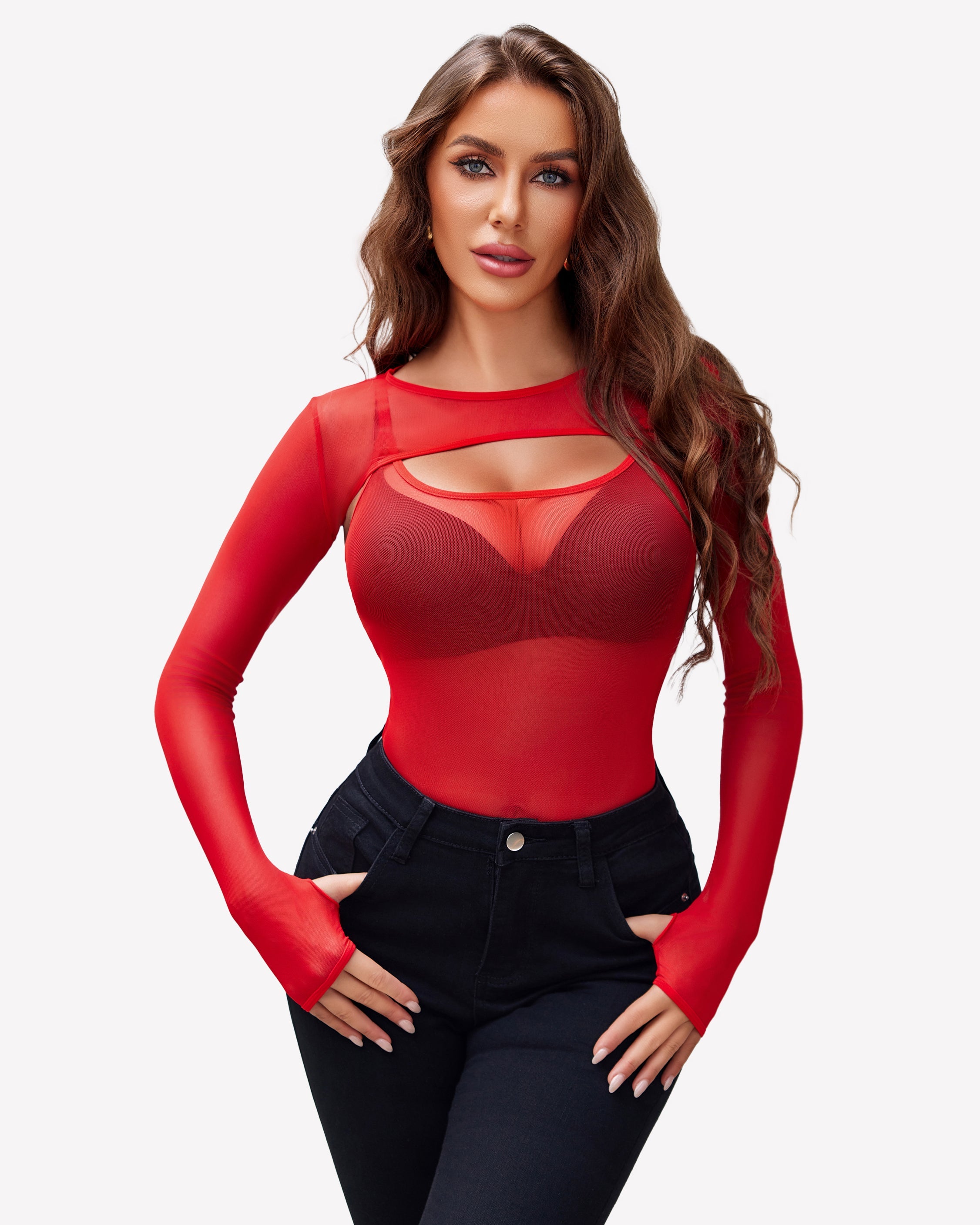 Long Sleeve Mesh Top Teddy Sheer Leotards Lingeries-Bodysuits - Tophatter Daily Deals