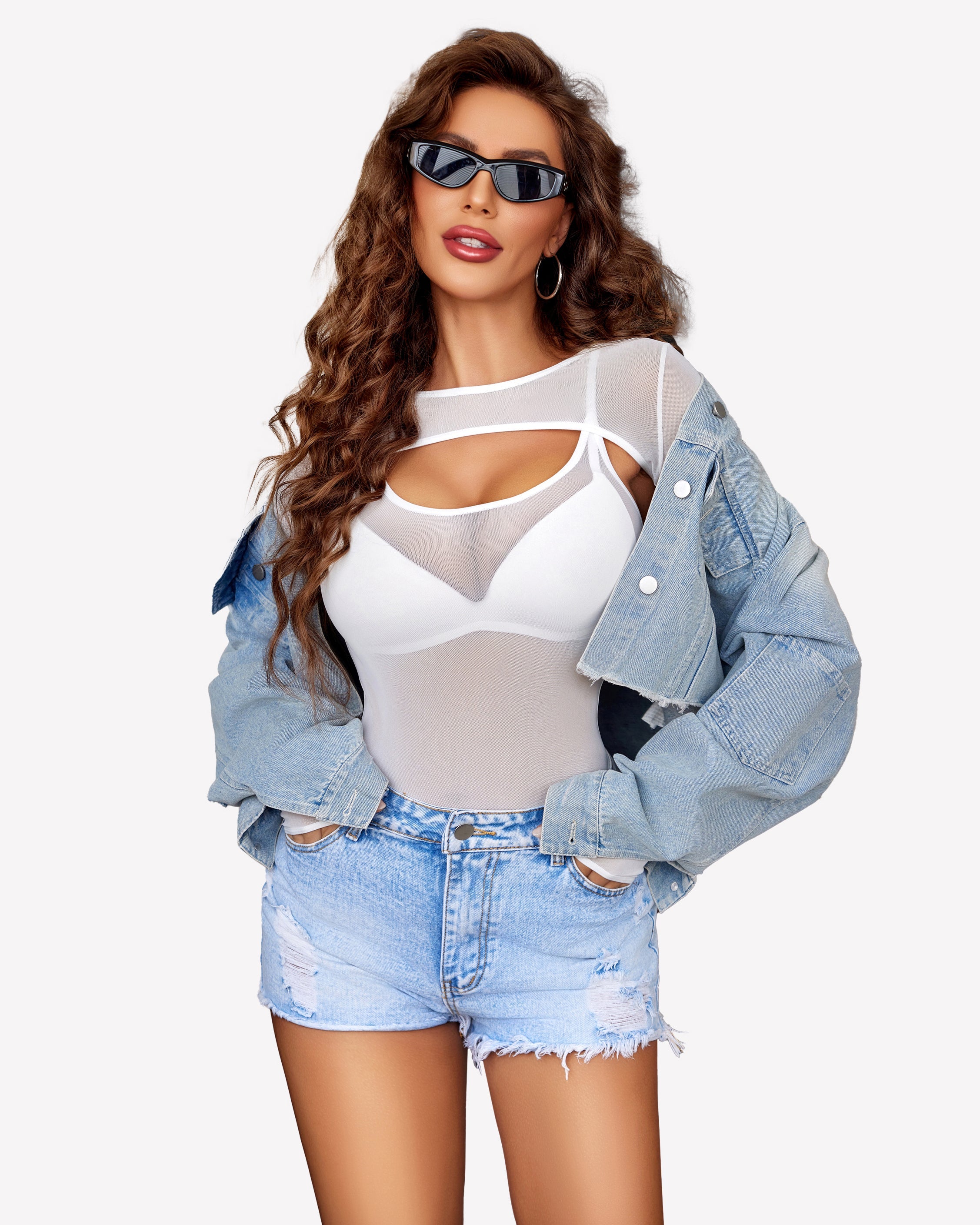 Long Sleeve Mesh Top Teddy Sheer Leotards Lingeries-Bodysuits - Tophatter Daily Deals