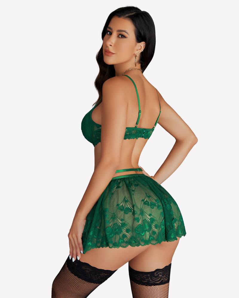 Lace Babydoll Outfits with Stockings Lingerie Sets-Skirt Sets - Tophatter Daily Deals