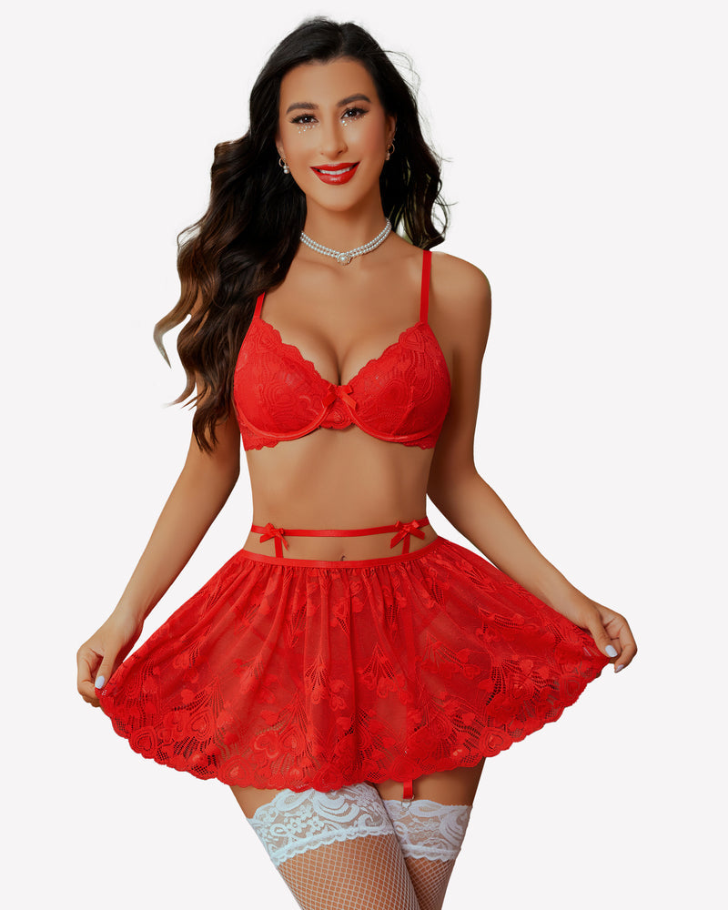 Lace Babydoll Outfits with Stockings Lingerie Sets-Skirt Sets - Tophatter Daily Deals